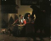 Interior with Two Gentleman and a Woman Beside a Fire Pieter de Hooch